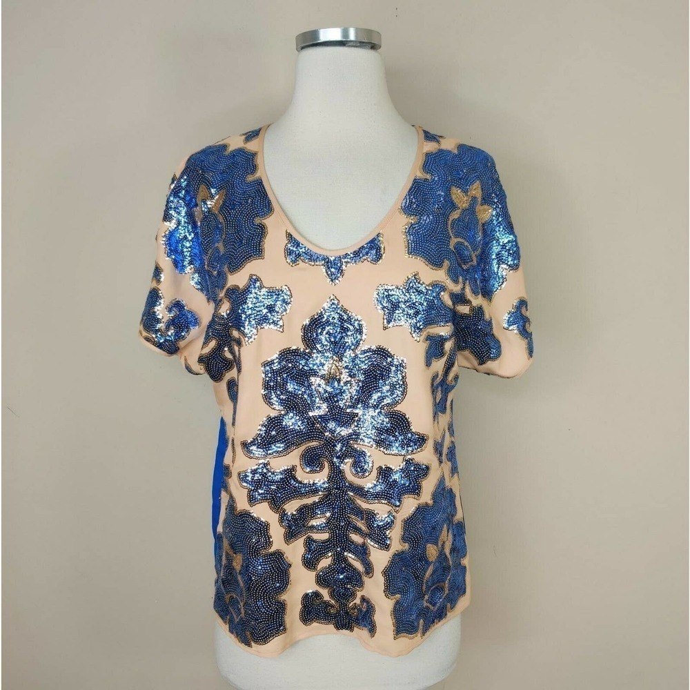 Neiman Marcus Tracy Reese Sequin Top‎ Blouse Blue NWT